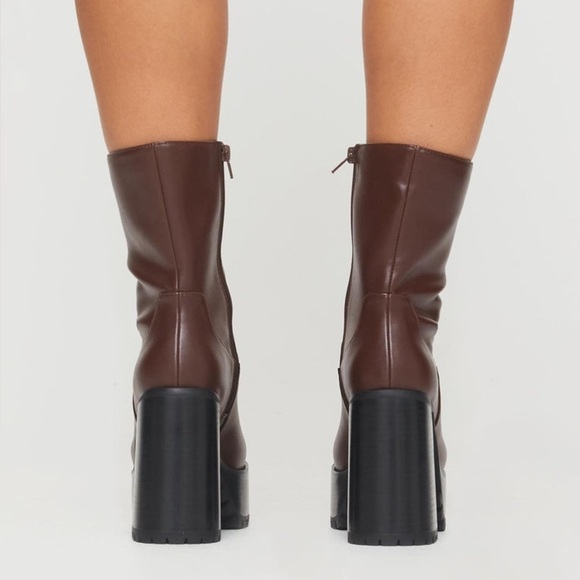 Princess Polly Brown Chunky Heel Ankle Boots - Picture 4 of 9
